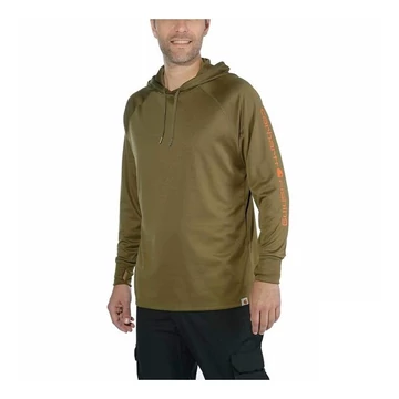103572 - Carhartt Force Fishing hosszú ujjú kapucnis póló - XS, Olivazöld - munkaruha - védőöltözet